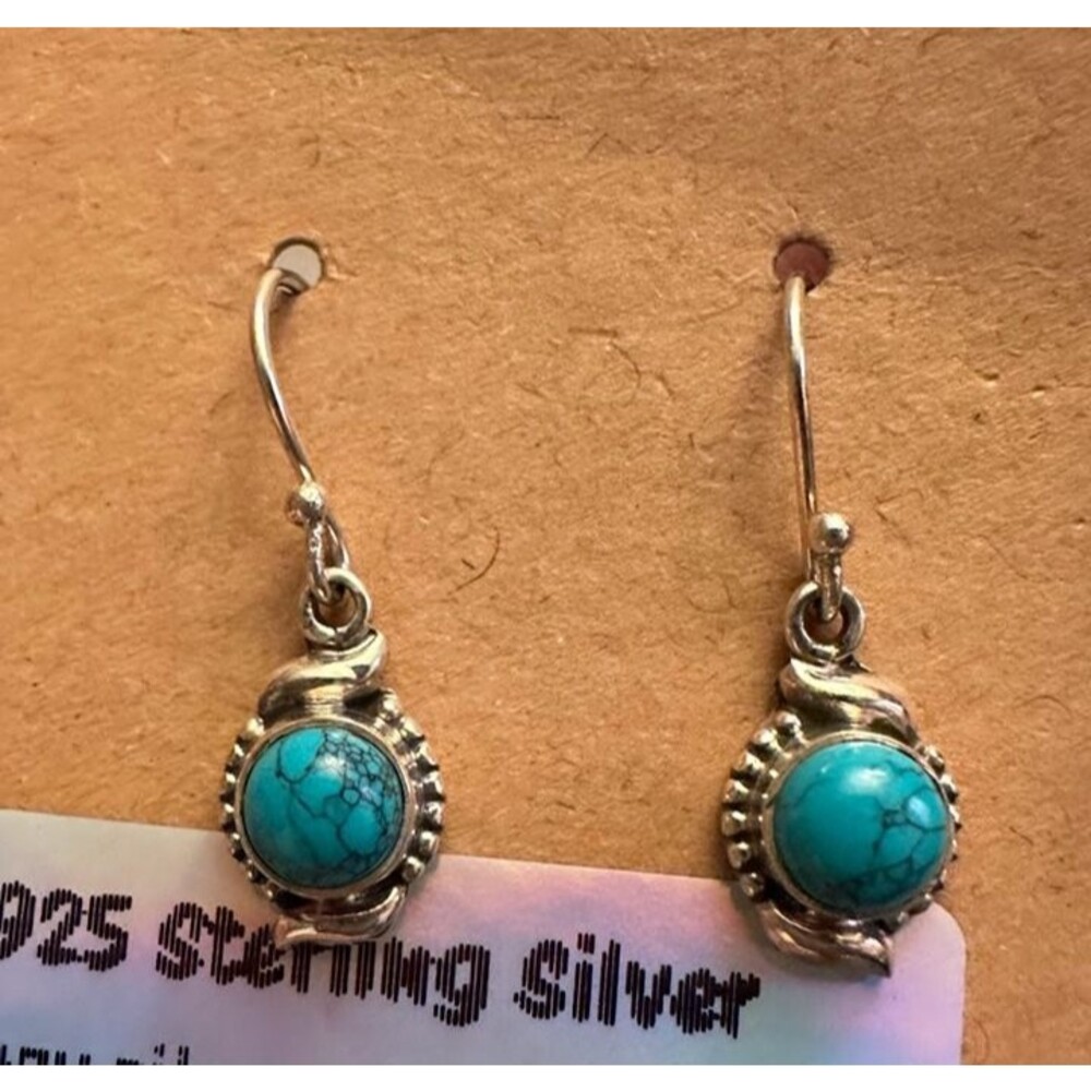 Turquoise .925 Sterling Silver Dangle Hook Earrings